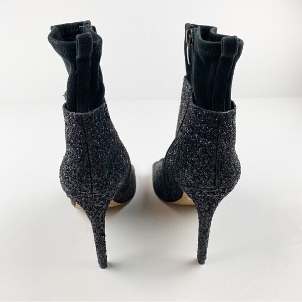 Via Spiga Tarni Black Glitter High Heel Peep Toe Booties Size 7.5 - Picture 6 of 13